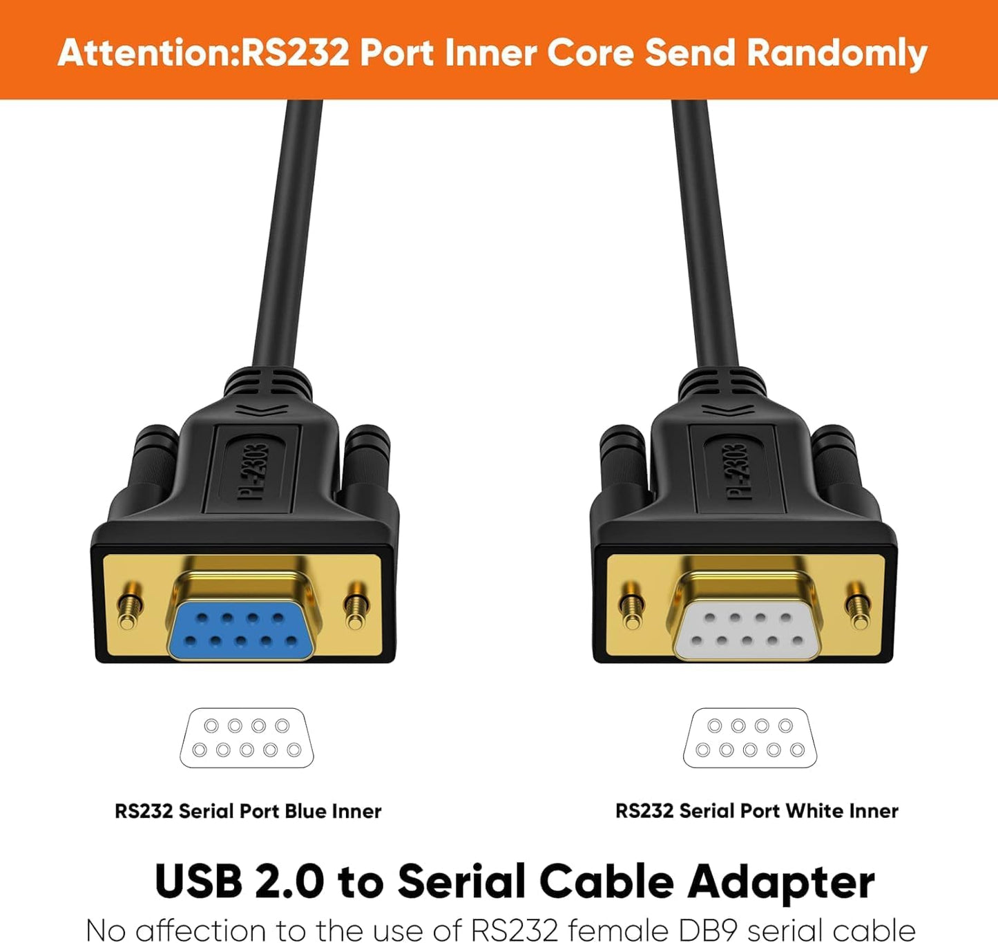 CableCreation [2-Pack] USB to RS232 Adapter with PL2303 Chip 10 FT, USB 2.0 to RS232 Female DB9 Serial Converter Cable for Cashier Register, Modem, Scanner, Digital Cameras, CNC, 3M Black