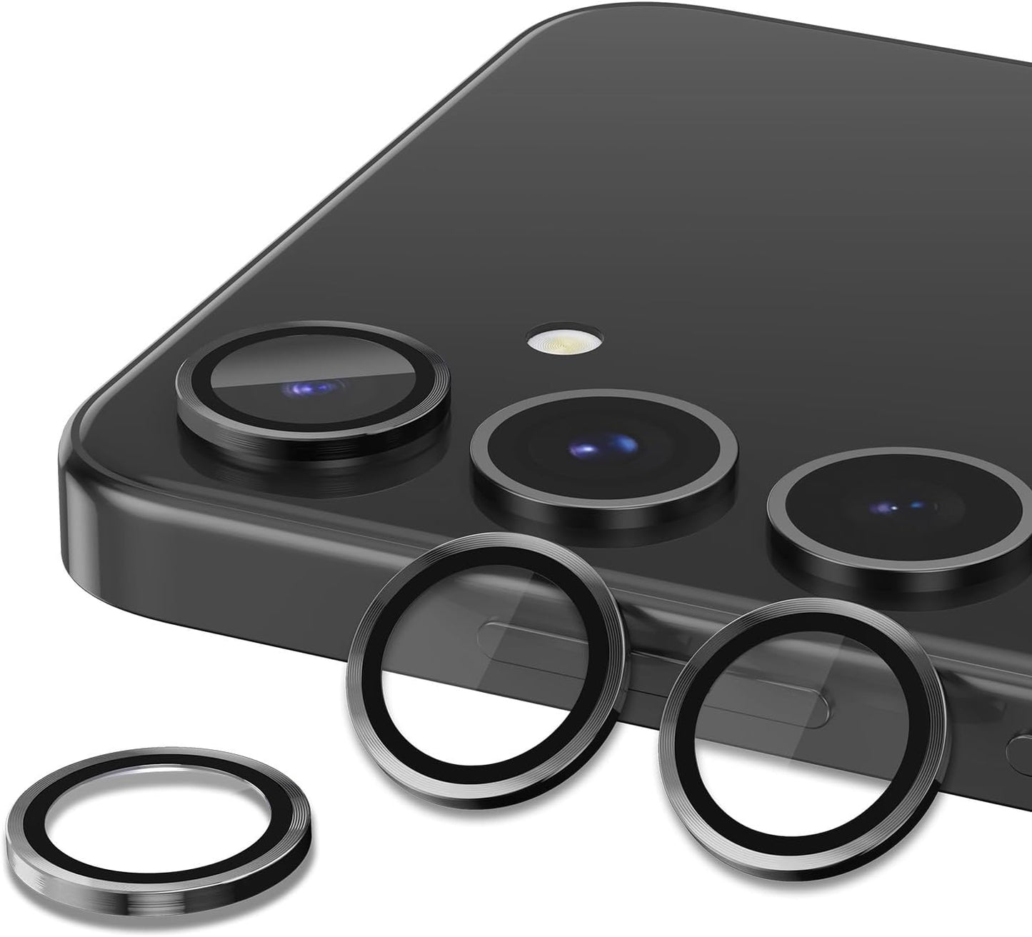 for Samsung Galaxy S25 Plus Camera Lens Protector, Individual Metal Ring Tempered Glass Lens Cover, [Strong Adsorption] Scratch Resistant Ultra-Thin HD Clear Lens Cover, 1 Set-Black
