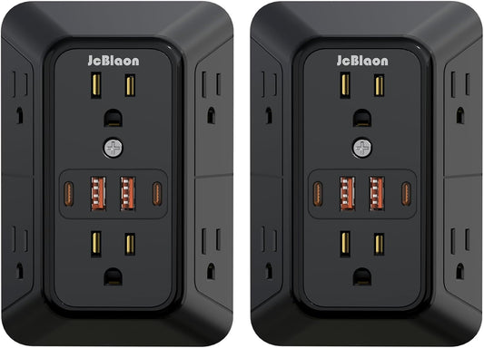 2 Pack Multi Plug Wall Outlet Extender Surge Protector 6 AC Outlet Splitter with 4 USB Ports(2 USB C) Wall Charger 1050J Power Strip 125V/15A, 1875W for Home, Office, Travel Dorm Room Essentials