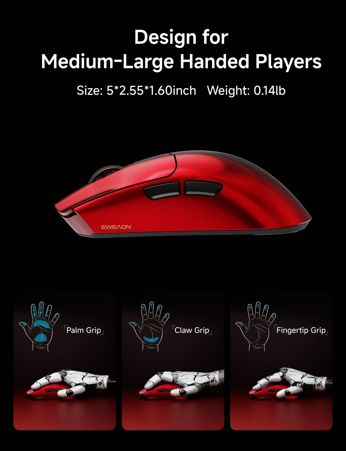 S9 Ultra Wireless Gaming Mouse, 59G Ergonomic Computer Mouse, Triple Modes, 8K Polling, PAW3950 42K DPI Optical Sensor, Kailh Switch, 250h Battery Life, Programmable for PC/Win/Mac(Red)