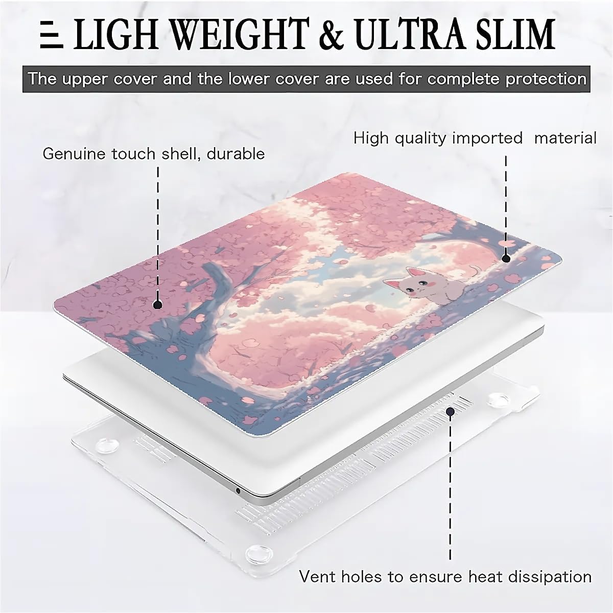 Compatible with MacBook Air 13.3 13.6 Inch Case 2022 2021 2020 2019 Plastic Hard Shell Case Cover,13.3 Pro(A1706/A1708/A1989/A2159/A2289/A2338), Cute Cat