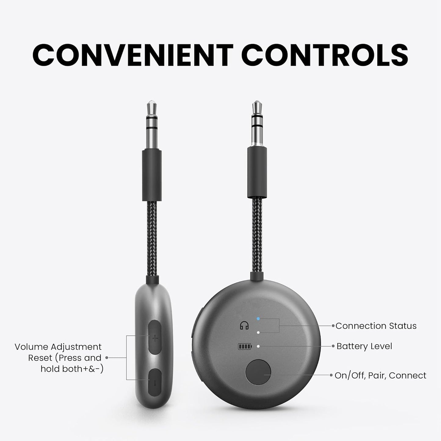 Avantree SoundJet R1 – Airplane Bluetooth Adapter for Headphones & AirPods, aptX Adaptive, Qualcomm Chipset, 20H Battery, Wireless Audio Transmitter for in-Flight Travel Essentials - Metallic Black
