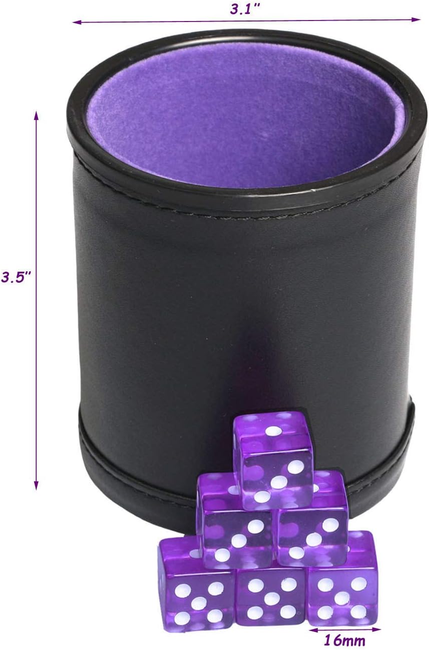 Leatherette Dice Cup Felt Lining Shaker Quiet for Playing Yahtzee/ Farkle/ Liars Dice/ Board Game