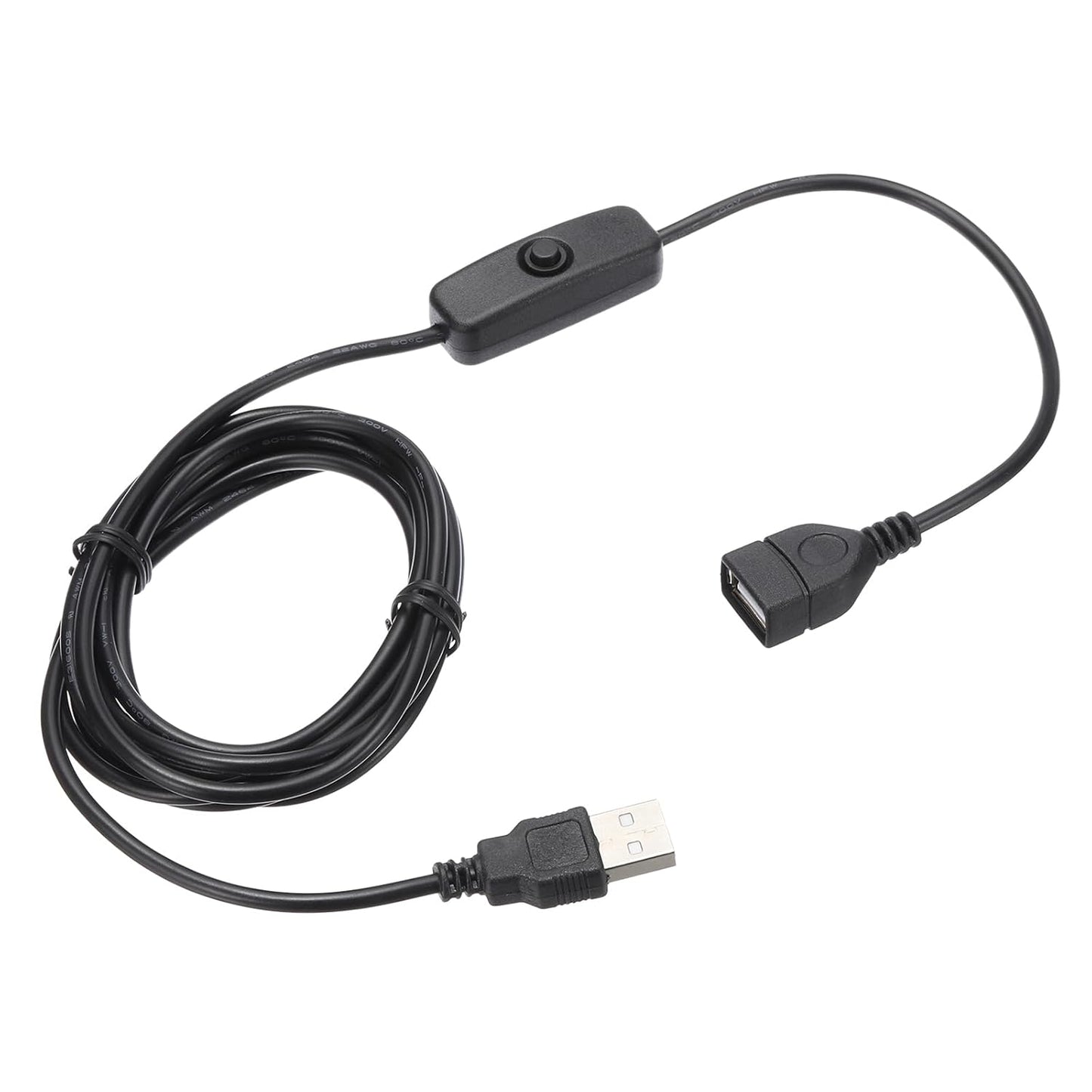MECCANIXITY USB Extension Cable with ON/Off Button Switch 2m USB Male to Female Extension Cord for Desk Lamp Fan LED Light Strip Black Pack of 2