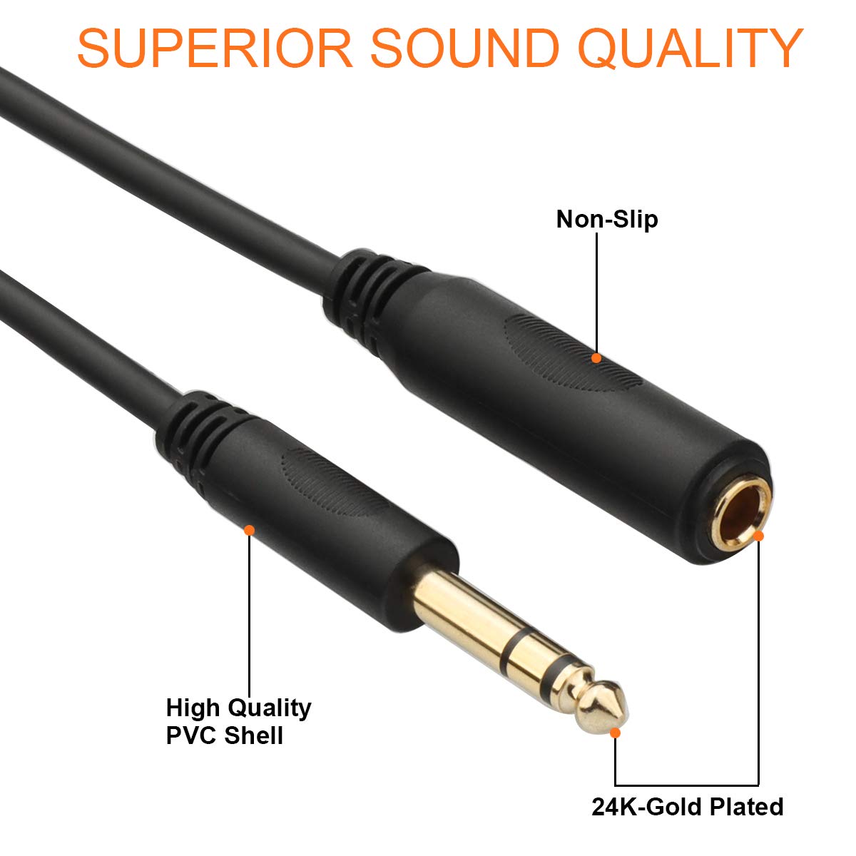 Tisino 1/4 Extension Cable 15 ft, Headphone Extension Cable Quarter inch TRS Male to Female Stereo Guitar Extension Cable Cord