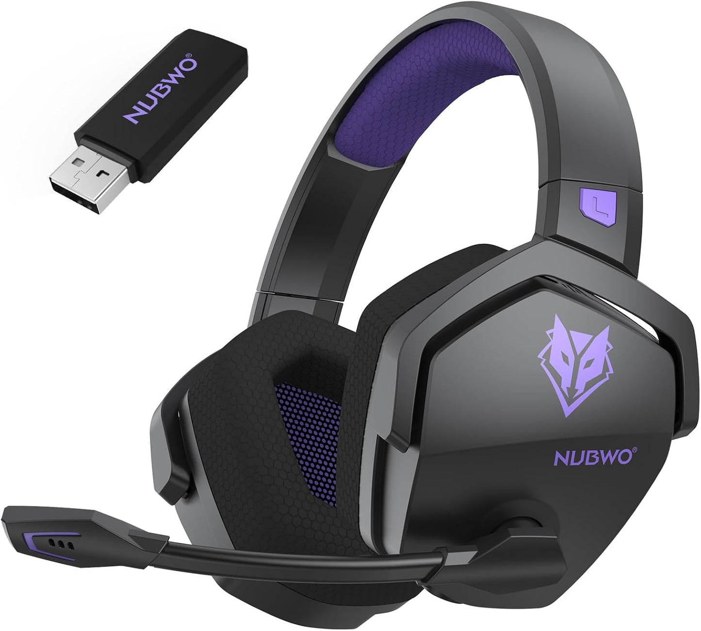 NUBWO G06 Dual Wireless Gaming Headset with Microphone for Ps5, Ps4, PC - 23ms Low Latency Audio - 100-Hour of Playtime - 50mm Drivers (Black-Purple)