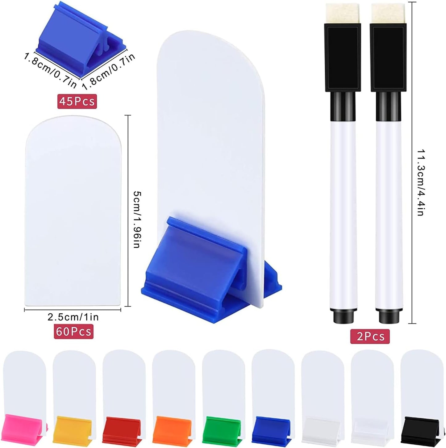 Meetory 112 Pcs Blank Game Board Markers and Game Card Stands with Black Marker Pens, 65 Plastic Token Cards with 45 Multi-Color Card Stands for DIY Board Game Party Favor