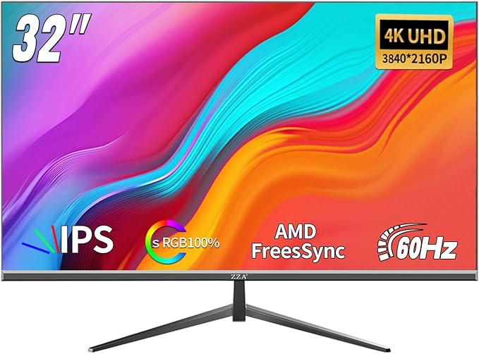 ZZA 32 Inch Computer Monitor, 4K Monitor 60HZ UHD(3840 * 2160P) 3000R IPS Screen with Ultra-Thin Bezels,HDR10,HDMI/DP Ports, Tilt Adjustable, Eyecare, Ideal for Business, Office, and Casual Gaming