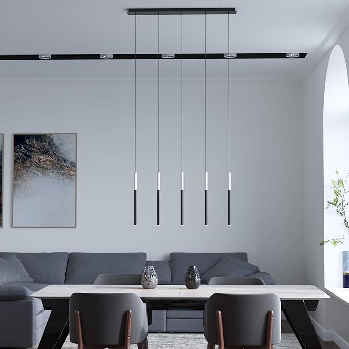 ALTAIR 5 Mini Pendant Lighting White-Black - LED Hanging Light Fixture for Kitchen Island, Bar, Foyer - Cluster Pendants - Dimmable, Adjustable Wire, Lamp Bulb Included