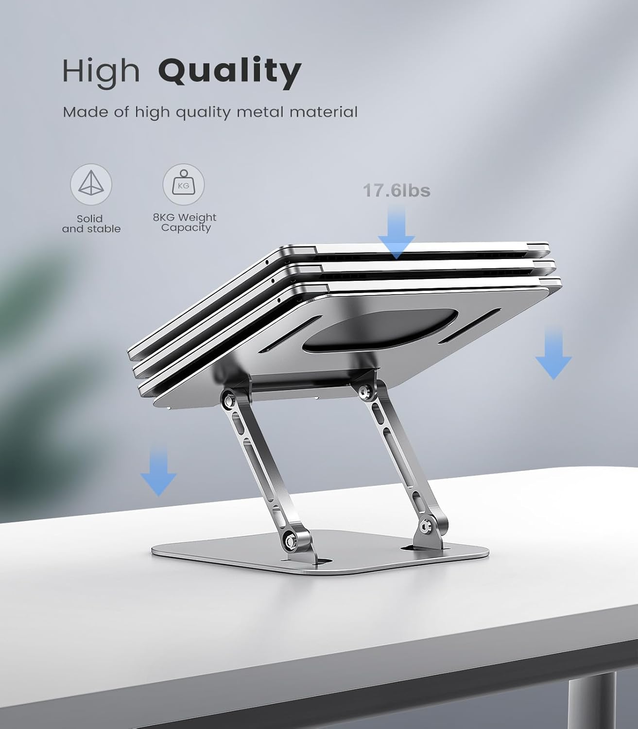 Laptop Stand Adjustable Computer Stand Sturdy Aluminum Laptop Stand for Desk Foldable Laptop Holder Portable Riser for 11–16-inch Laptop Notebook Tablet and More, Silver