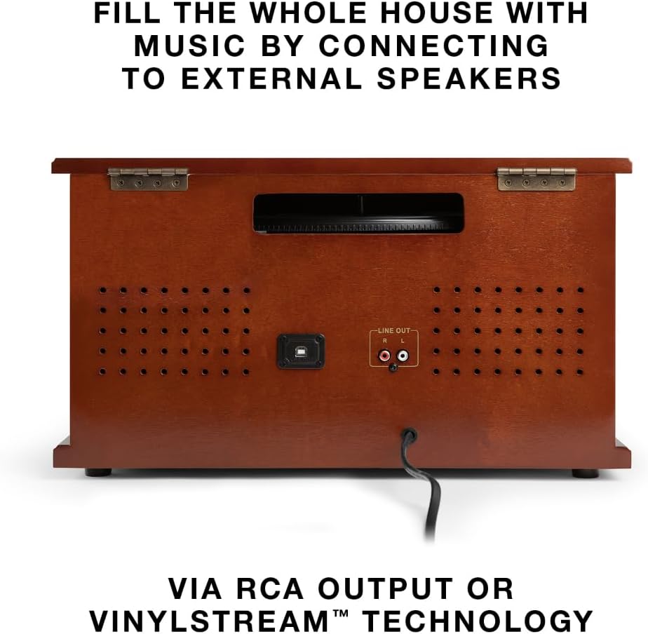 Victrola Navigator 8-in-1 Bluetooth Record Player with Built-in Speakers– 3 Speed Turntable, CD Player, Cassette, FM Radio, USB, RCA Out, Headphone Jack, Wireless Music Streaming, Real Wood (Espresso)