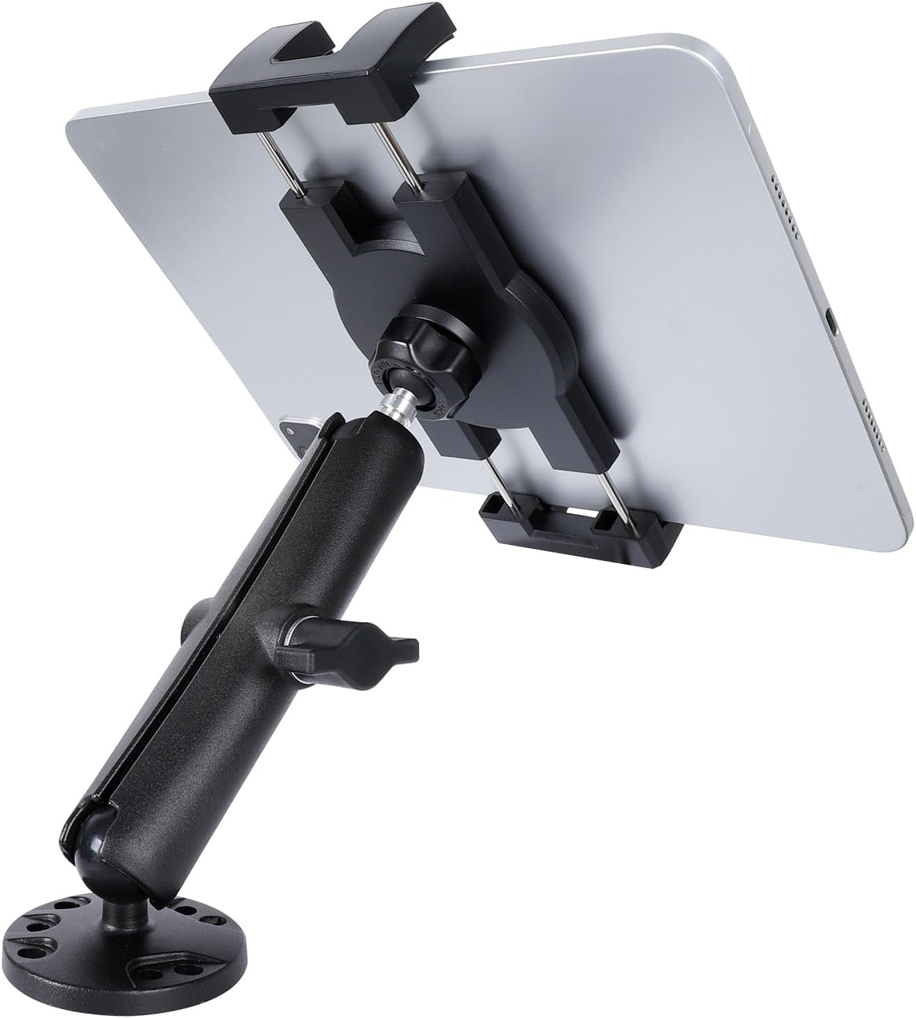 1" Ball Double Socket Arm with AMPS Hole Round Plate Base, Aluminum Alloy Arm&Drill Base, Compatible with RAM Mounts 1 Inch Ball Components, for Bike Car Motorcycle Phone Mount (6.69" Length)