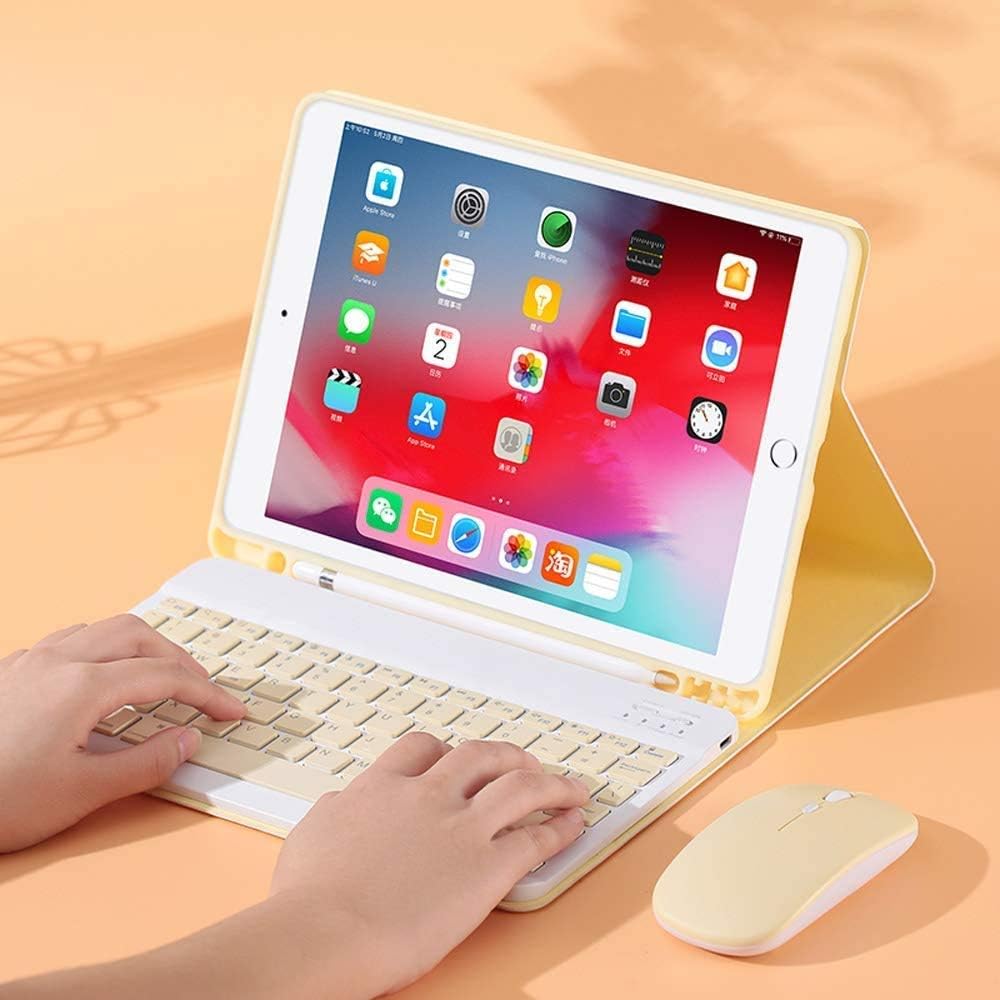 AnMengXinLing Keyboard Case for iPad Air 13 Inch (M3 2025/M2 2024)/Pro 12.9 6th/5th/4th Generation with Mouse Pencil Holder, Magnetically Detachable Keyboard Mouse, Yellow