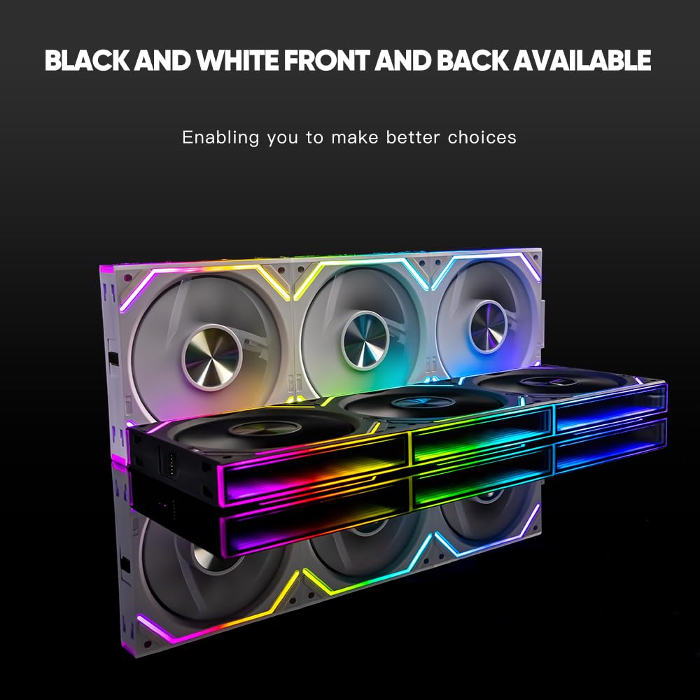 Jungle Leopard Interstellar V2 RS 120mm PC Reverse Blade Case Fan Infinity Mirror Module Daisy-Chain ARGB Fan Triple Pack Suitable Computer Cooling Fans 360mm AIO Cooler(Black-3Pack)