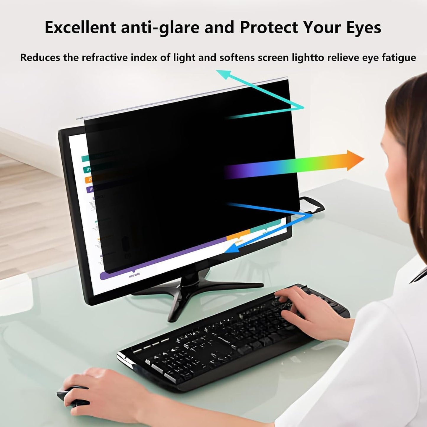[2 Pack Computer Privacy Screen Shield Compatible for 26/27 Inch 16:9 Widescreen Desktop Monitor - Anti Glare & Blue Light Filter - Hanging Design for Easy On/Off