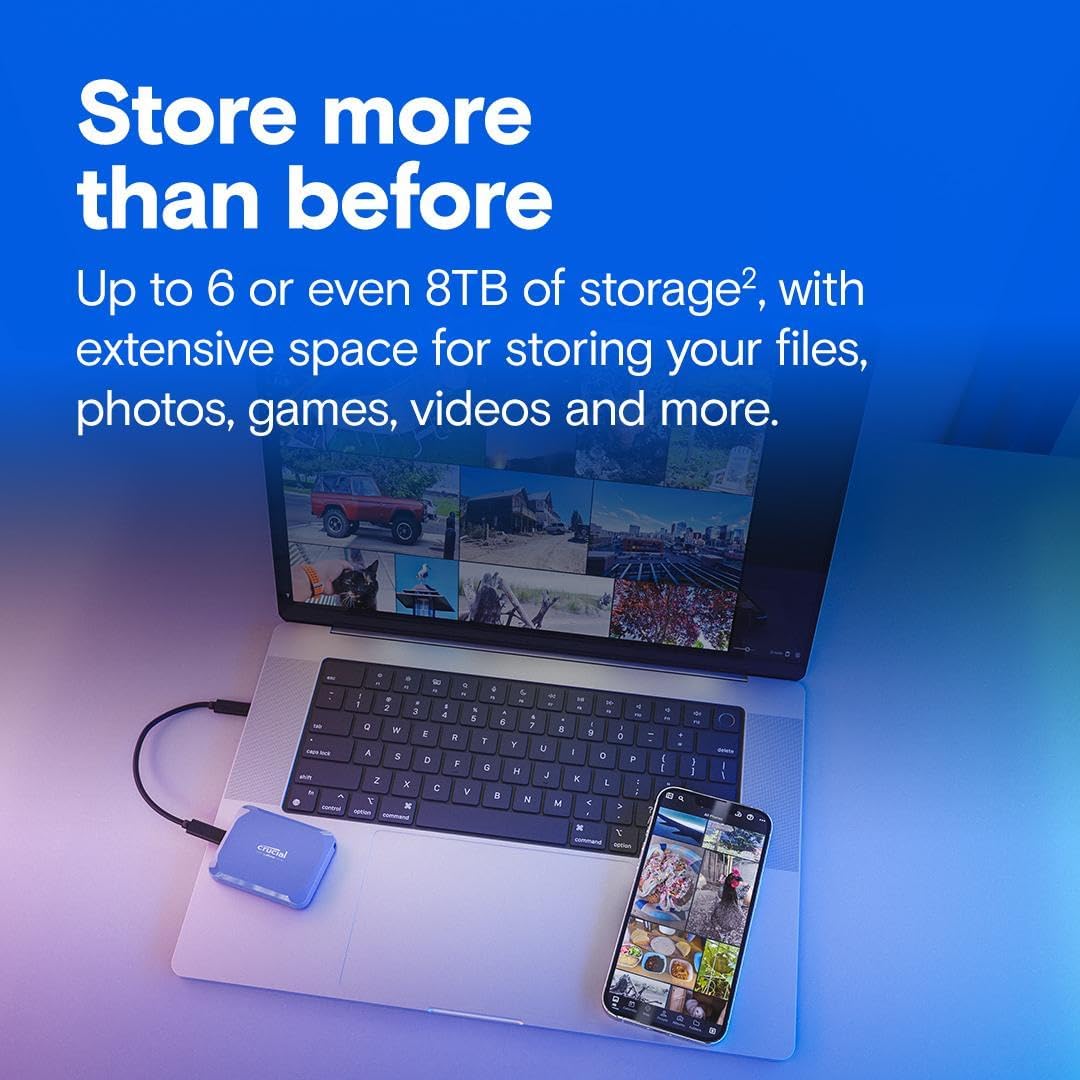 Crucial X10 1TB Portable SSD, Up to 2,100MB/s, USB 3.2 USB-C, External Solid State Drive, Compatible with Windows, Mac & Android, Durable Storage for Games, Photos & Files, Blue - CT1000X10SSD9-02