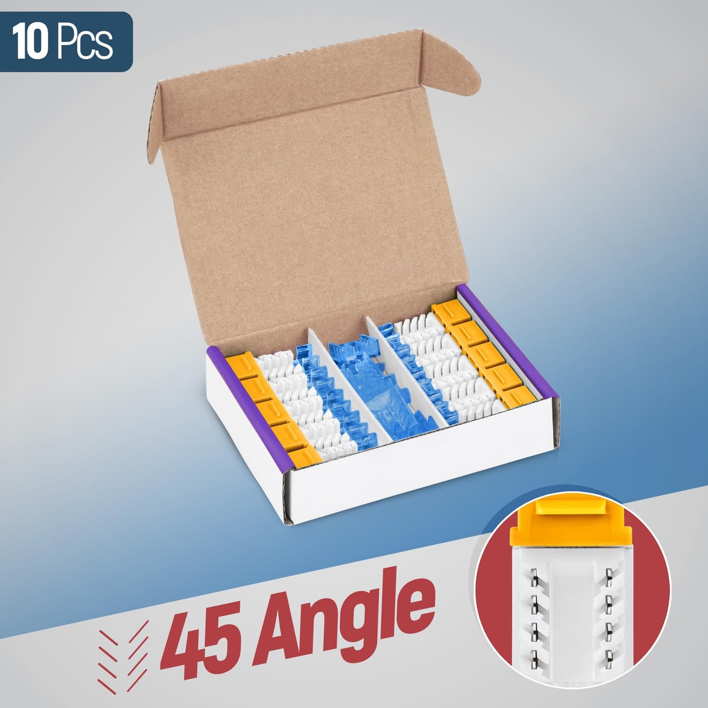Everest 45° Angled RJ45 Cat5e Keystone Jacks 10-Pack in Yellow - Slim Profile Female RJ45 Connectors - Cat 5e Keystone Jack - Compatible with 45° Angled Speed Termination Tool - 45Term (B0BL3GS7ZY)