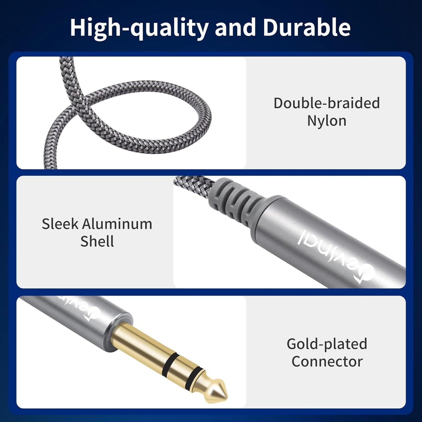 Devinal 1/4 inch Headphone Extension Cable, 6.35mm TRS Male to Female Stereo Cord, Quarter Inch Guitar Cable Extender, 10ft (3 Meters)