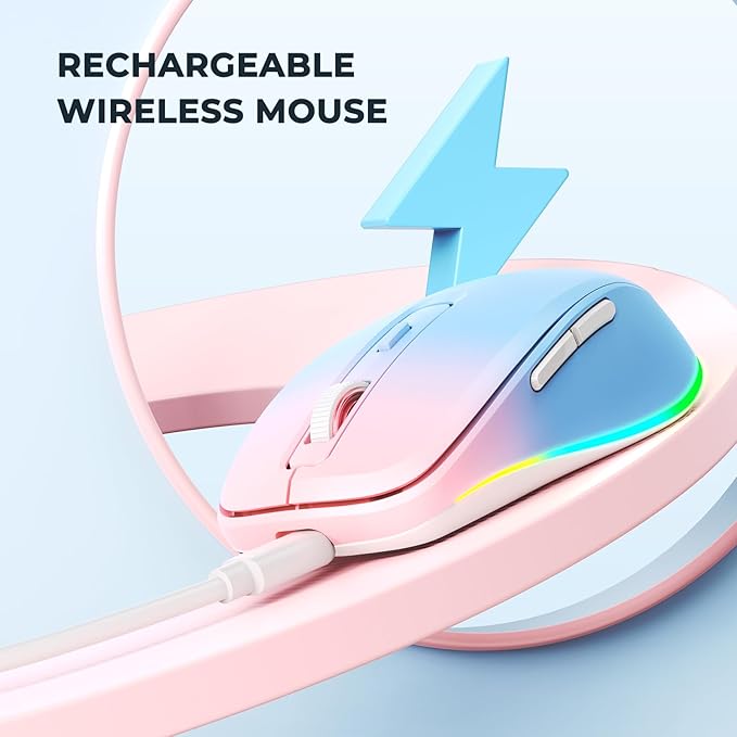 PEIOUS Wireless Mouse Jiggler - LED Wireless Mice with Build-in Mouse Mover, Rechargeable Moving Mouse for Laptop with Undetectable Random Movement Keeps Computers Awake - Blue to Pink