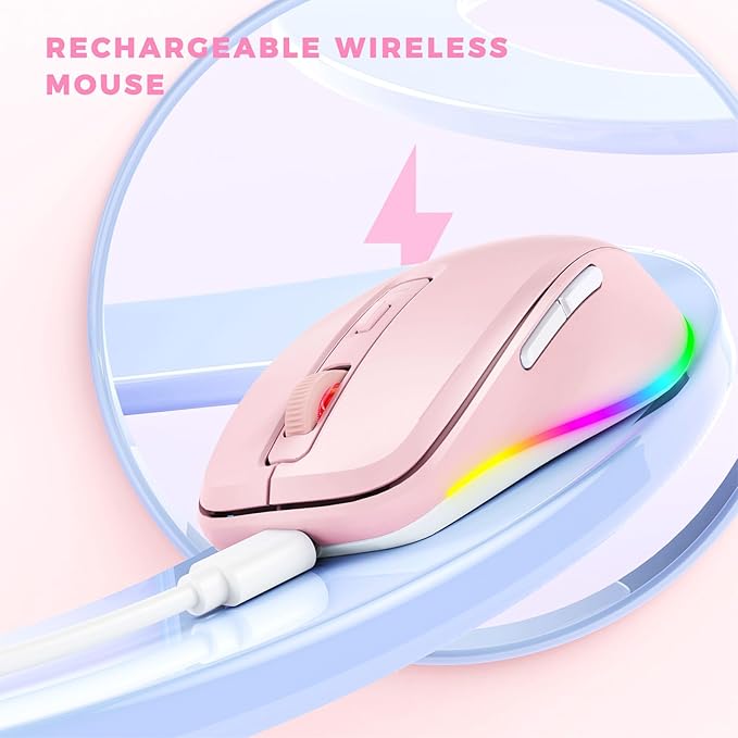 PEIOUS Mouse for Laptop, Wireless Mouse Jiggler - LED Wireless Mice with Build-in Mouse Jiggler Mover, Rechargeable Moving Mouse for Laptop Undetectable Keeps Computer Awake - Pink