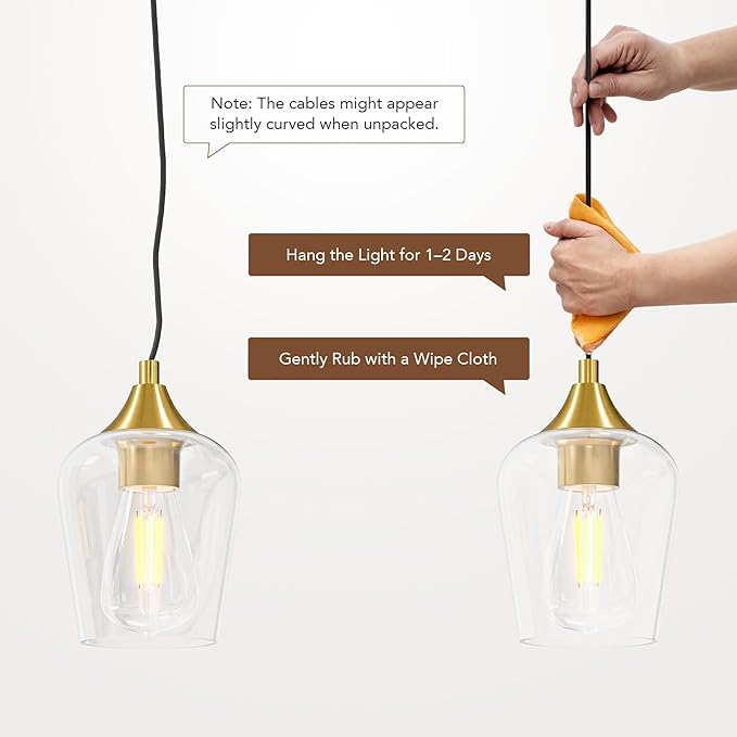 VONLUCE Pendant Lights Kitchen Island, Brushed Nickel Pendant Light Fixtures with E26 Base & Adjustable Cable, Modern Pendant Lighting with Glass Shade for Living Room Bedroom Hallway, 6 Packs
