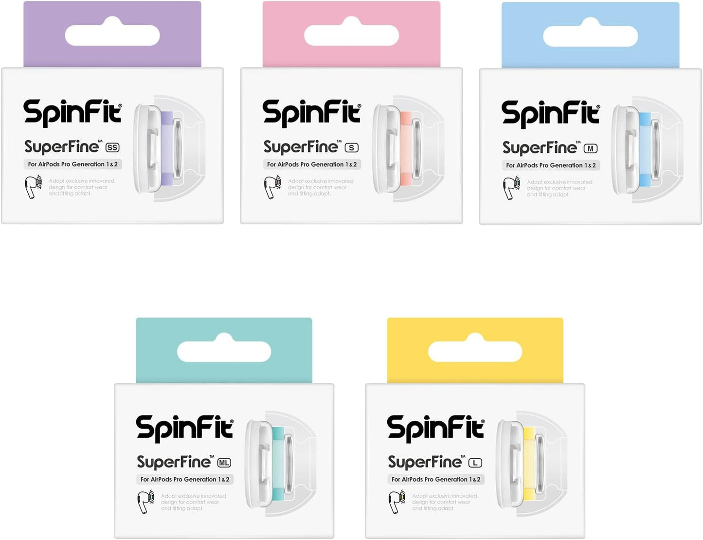 SpinFit Superfine for AirPods Pro Gen 1 & 2 - S - Medical Grade Silicone Patented Replacement Ear Tips and Adapters for Supreme Comfort (one Pair)(Ear Tips Installed)