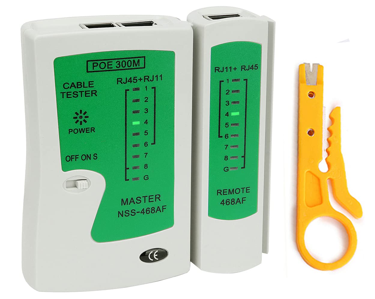RJ45 Network Cable Tester with Mini Wire Stripper, Ethernet Cable Tester Tool for RJ11/RJ12/RJ45, Cat5e/Cat6/Cat7, POE Test, Continuity & Short Circuit Detector (Battery Not Included)