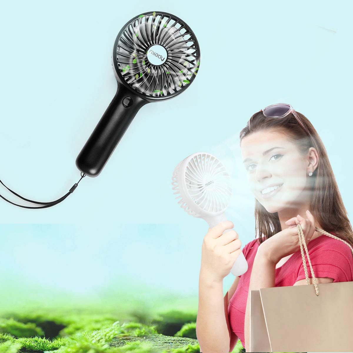 Miady 2-Pack Upgraded 5000mAh Portable Handheld Fan 3 Speed Mini USB Strong Wind 7-20 Hours Runtime Personal Electric for Travel Office Outdoor