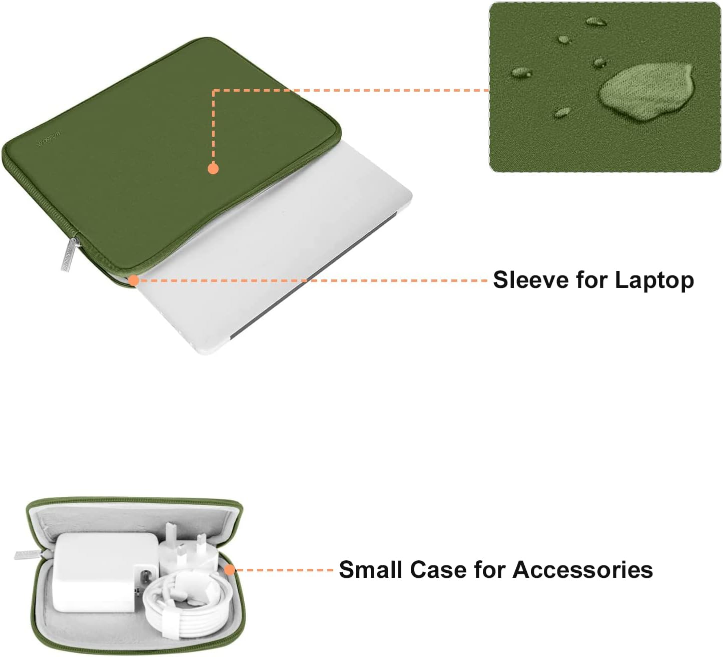 MOSISO Laptop Case 13.3 inch, 13-13.3 inch Laptop Sleeve Bag Compatible with MacBook Air/Pro 13 / Pro 14, HP Dell ASUS Lenovo Notebook, Neoprene Computer Sleeve Bag with Small Case, Army Green