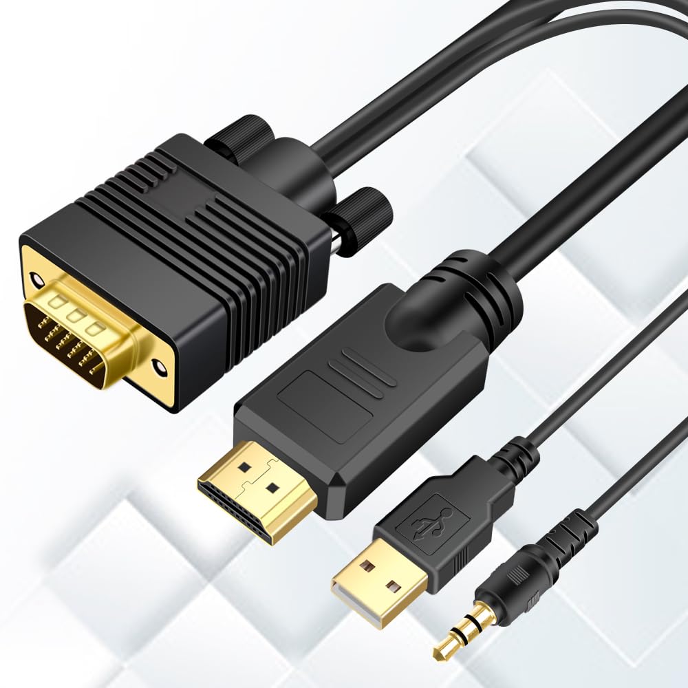 VGA (Sources) to HDMI(Display) Cable 50ft with Audio, VGA to HDMI Adapter Converter Cable Compatible Well Witch Computer/Projector/Laptop to Monitor/TV/Desktop.