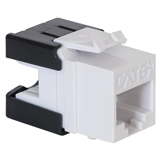 ICC CAT6A Keystone Jack with Slim Profile 180 Degree Punch Down, 10Gbps RJ45 UL Listed PoE++ TAA Compliant for Wall Plate or Patch Panel, Works with JackEasy Termination Tool, White