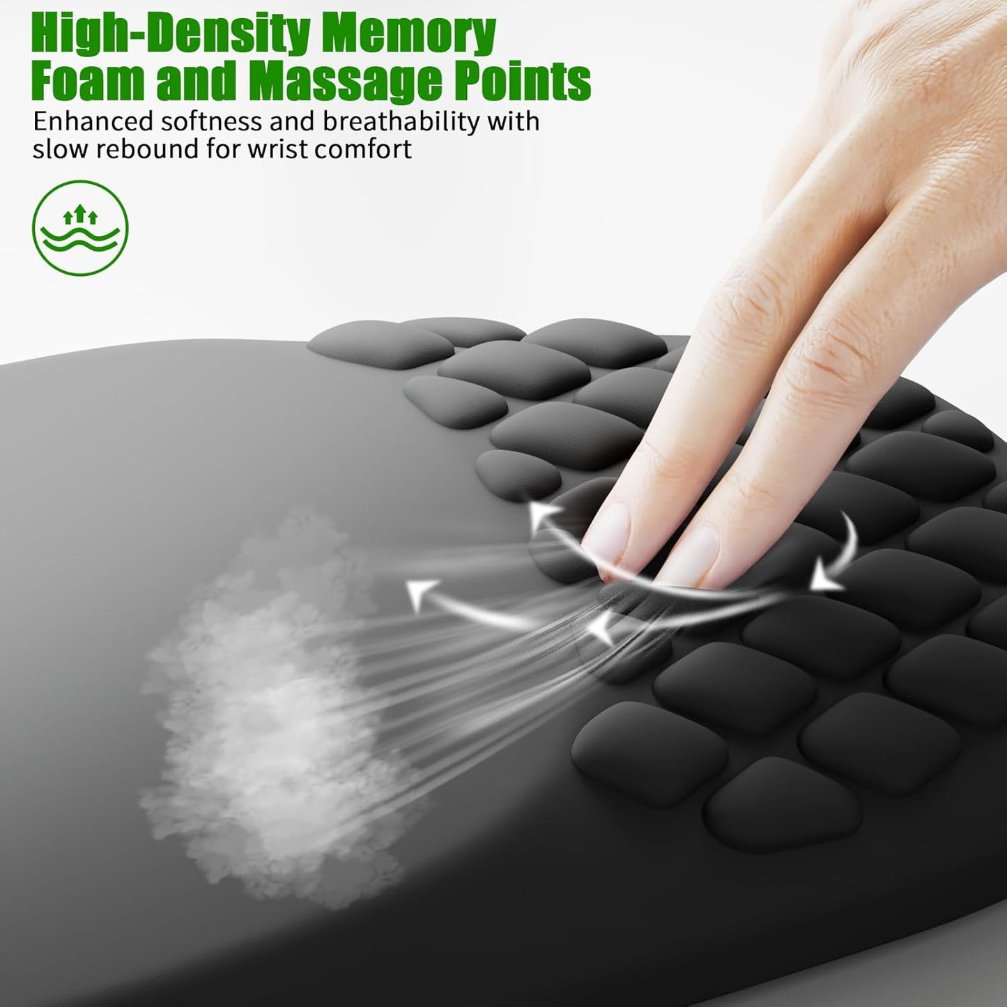 VAGAU Ergonomic Mouse Pad with Wrist Rest, Wrist Rest Pain Relief Mousepad Memory Foam Massage & Non-Slip PU Base for Carpal Tunnel Pain Relief - Gaming, Office, Home Use (Black)