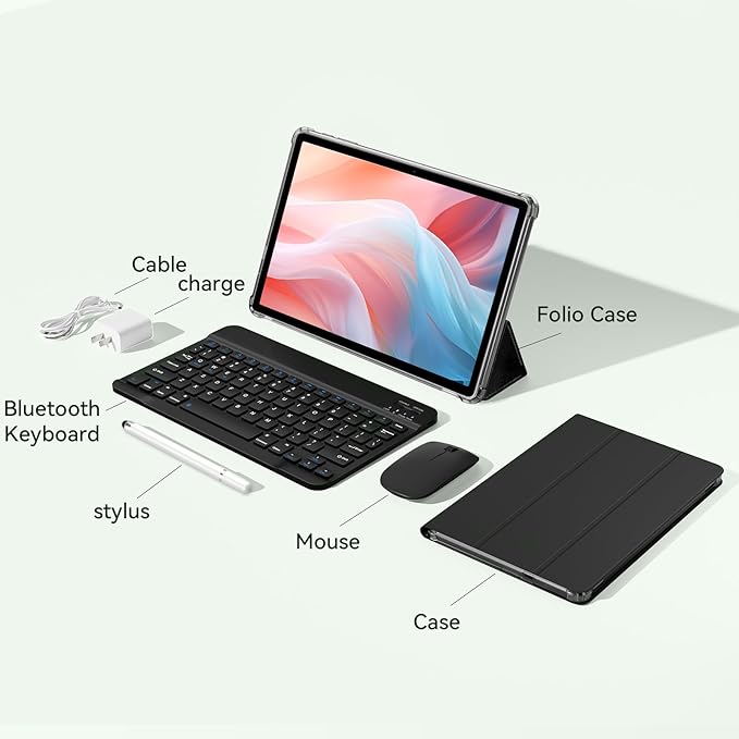 Tablet 11 inch Android 15 Tablets | Octa-core | 12GB RAM+128GB ROM | 8000mAh Tablet with Keyboard | Mouse | Case | Dual Band WiFi | BT 5.0 | GPS | 13 MP Dual Camera (Blue with Keyboard)