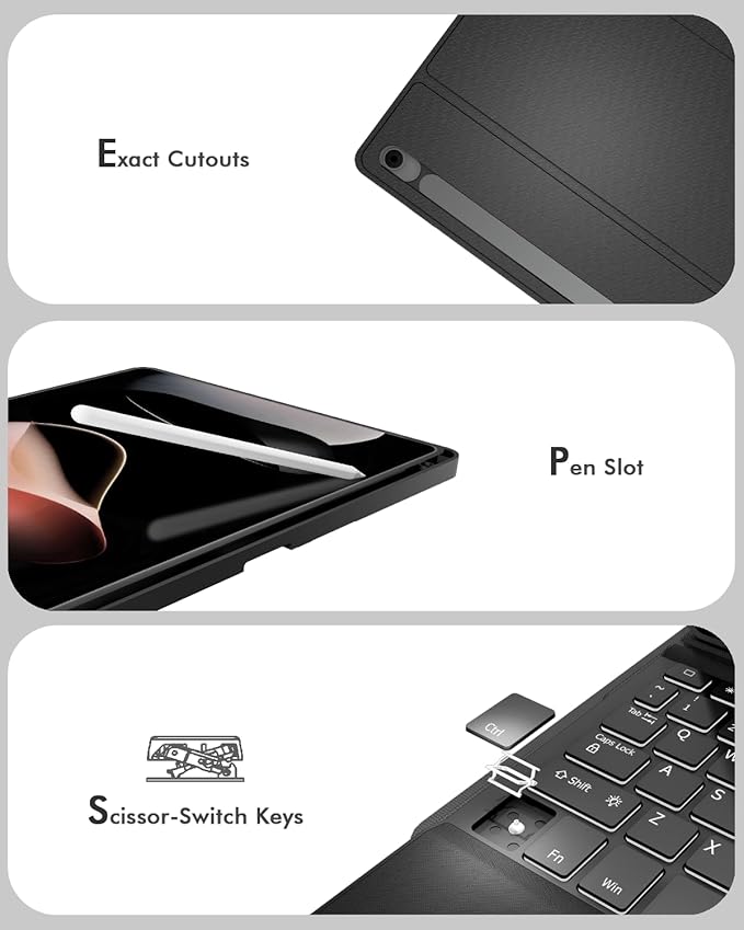 Doohoeek Keyboard Case for Samsung Galaxy Tab S10 Lite 10.9" 2025 / S10 FE / S9 FE / S9, Bluetooth Keyboard with Trackpad & 7-Color Backlit & Kickstand for S10 Lite 10.9 inch Keyboard Cover