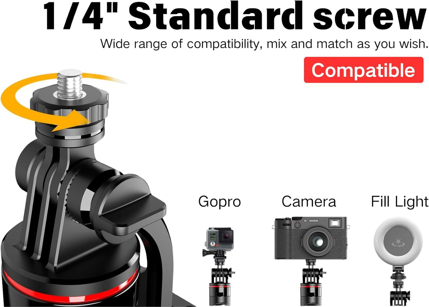 C13D 53" Selfie Stick Tripod with Fill Lights, Bluetooth Remote – Detachable Phone Mount, Dual Light Modes, for iPhone, Android, GoPro & Camera