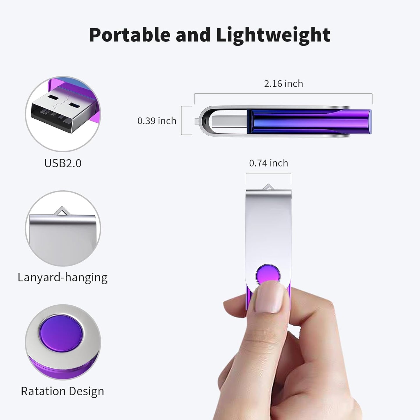 ABLAZE 1GB Flash Drive 2 Pack, USB 2.0 Thumb Drives with Lanyards Swivel USB Memory Stick 1GB（Green and Purple