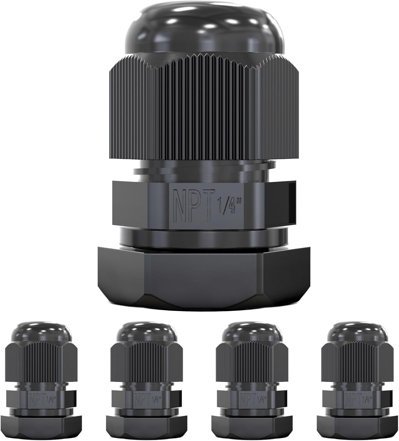 MGI SpeedWare 1/4" NPT Strain Relief Nylon Cord Grip Cable Glands, Black Plastic Grommet 5-Pack
