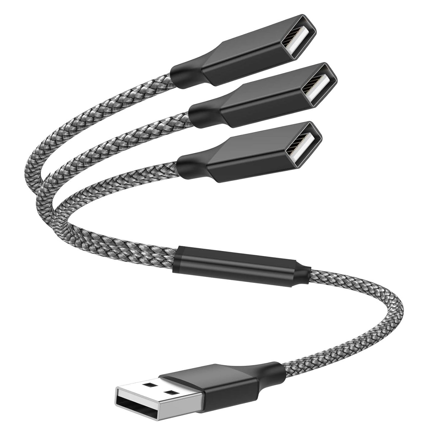 USB Y Splitter 1 in 3 Out (1Ft/30cm), USB Male to 3 Female Cable for PC/Laptop/MacBook/Keyboard/PS4/PS5/Flash Drive/LED Etc.(Black)