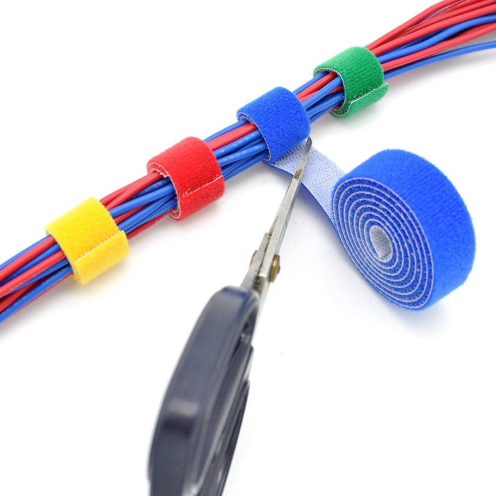 Reusable Fastening Tape Cable Ties 3/4 Inch Double Side Hook Roll (25 Yard, Red)