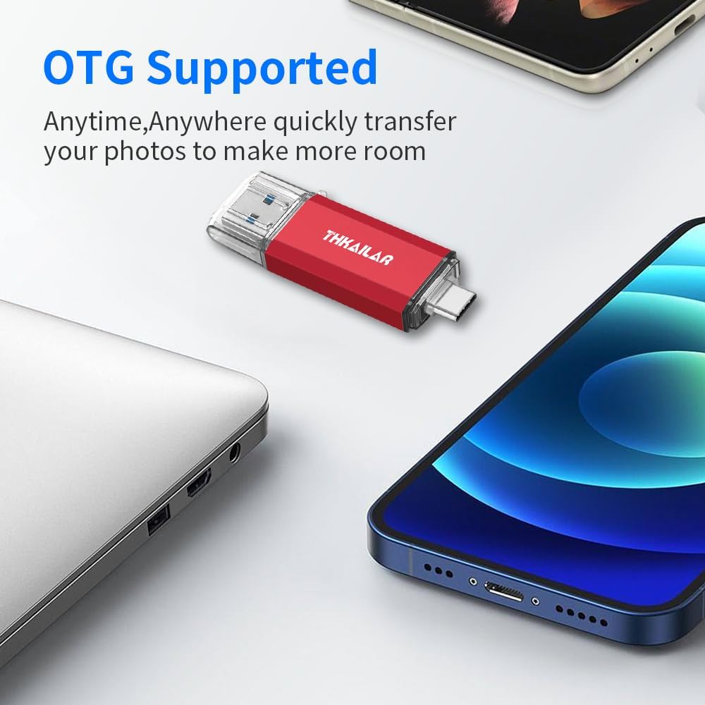 Thkailar 5 Pack 64GB USB C Flash Drive OTG High Speed for Store Data-USB 3.0 Thumb Drive C Jump Drive-Compatible with Samsung,Mac Pro,Laptops,Tablets,PC(Red)