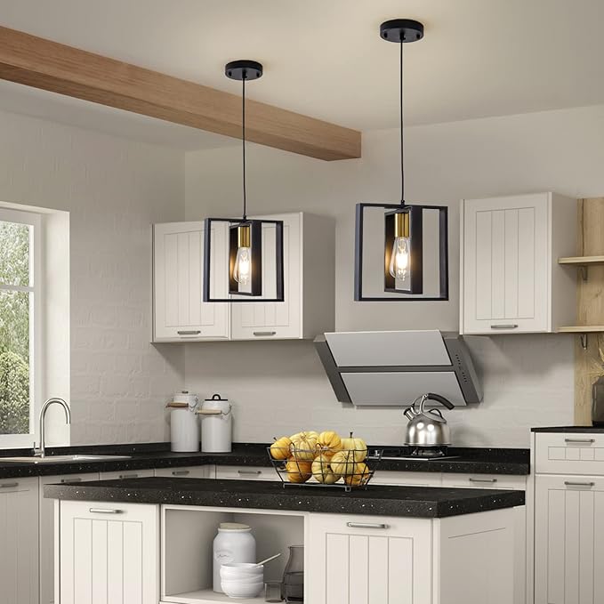 Black Farmhouse Pendant Light,1-Light Small Chandelier,Wood Dining Room Light Fixture with Adjustable Cord,Hanging Lights for Hallway, Kitchen Island, Foyer, Entryway