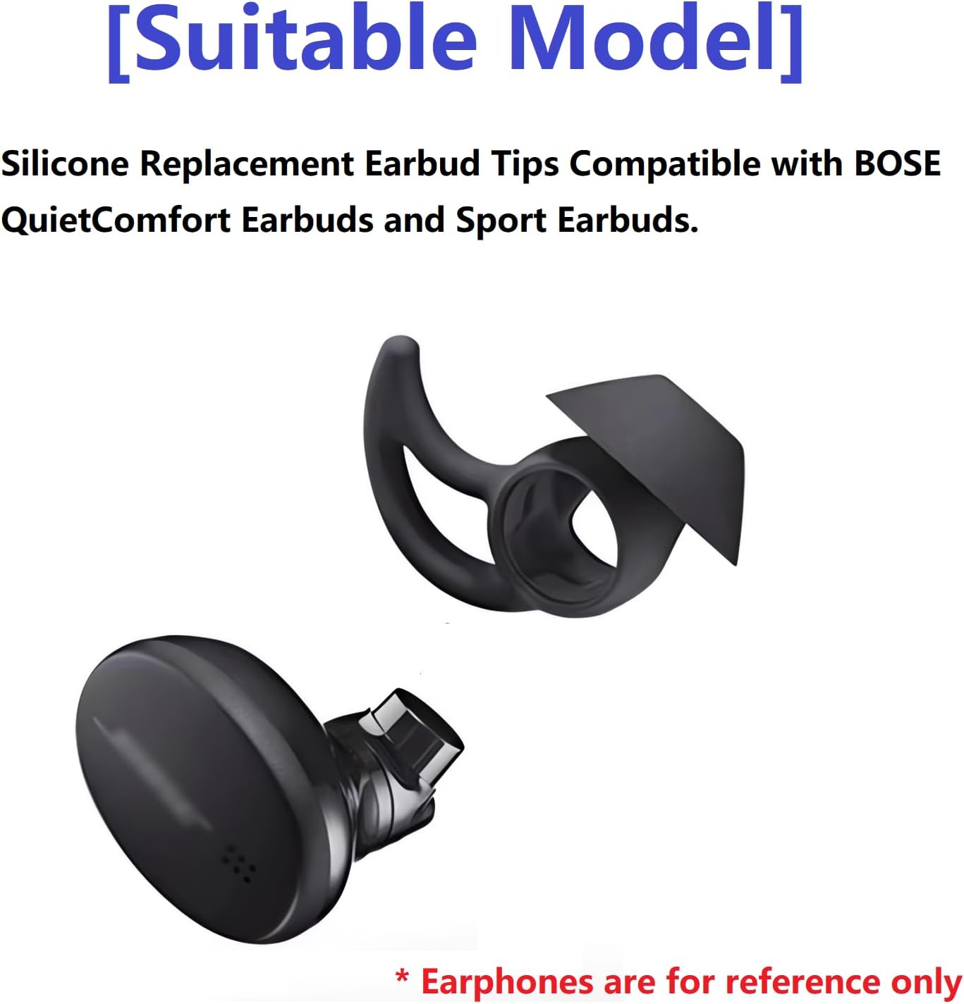 Silicone Earbud Tips 3 Pairs, Medium Replacement Eartips, Soft Earbud Tips Compatible with Bose QuietComfort Earbuds and Sport Earbuds,Black