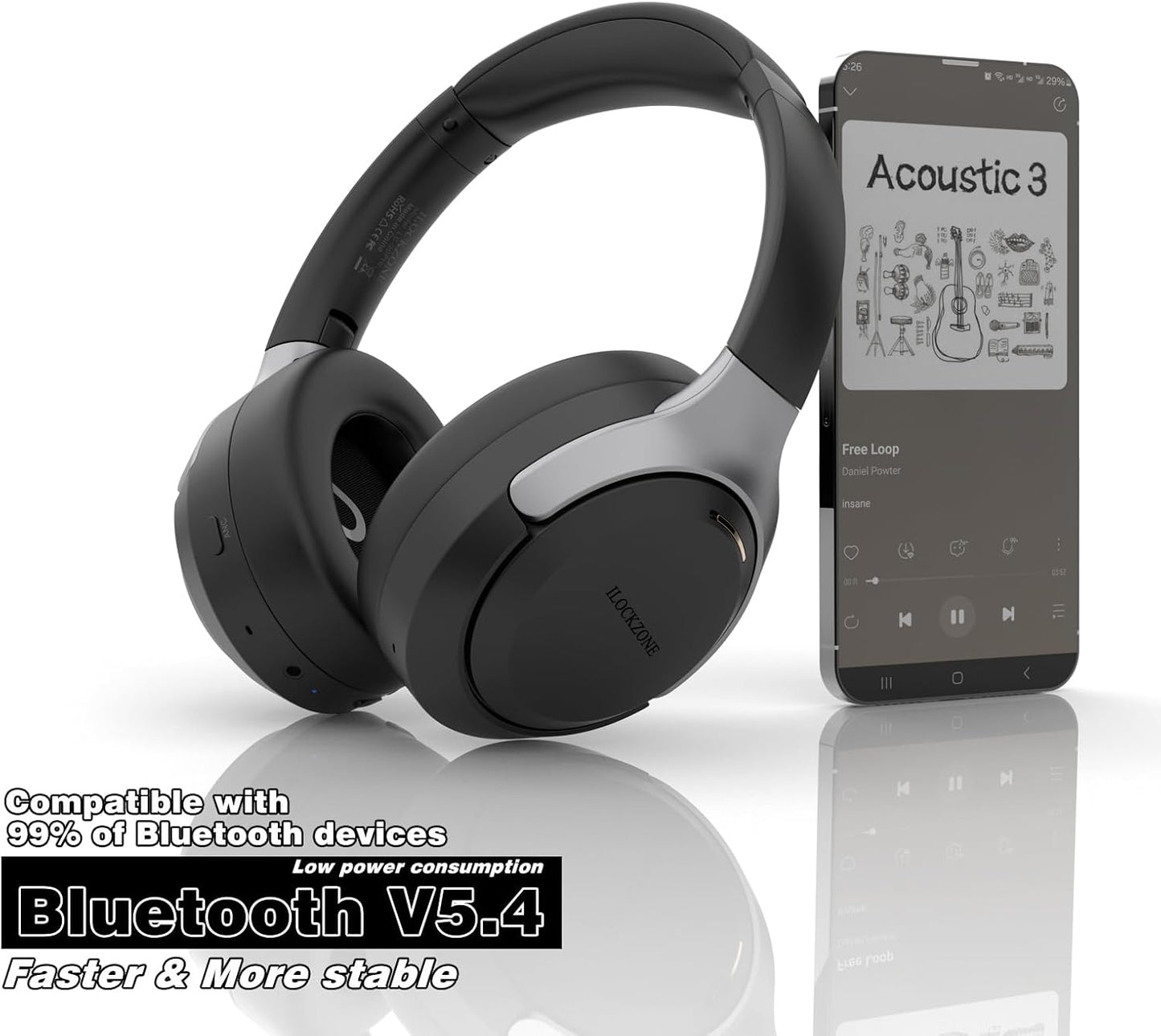 LC30Pro Hybrid Active Noise Cancelling Headphones, 100H Playtime Bluetooth Headphones, HiFi Audio Wireless Headphone with 3 EQ Modes, Low Latency & Foldable Design for School/Work/Travel/TV