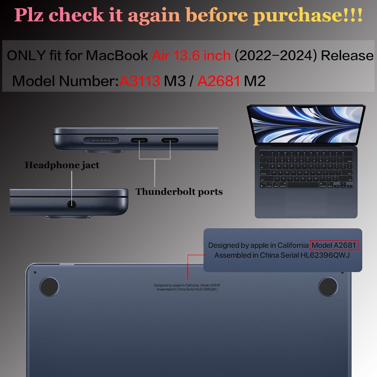 CISSOOK for MacBook Air 13.6 inch 2022 2024 2025 Release M2 M3 Chip Model A2681 A3113, Plastic Hard Shell Case for MacBook Air 13.6 inch M2 M3 with Keyboard Cover Screen Protector, Frosted Sky Blue