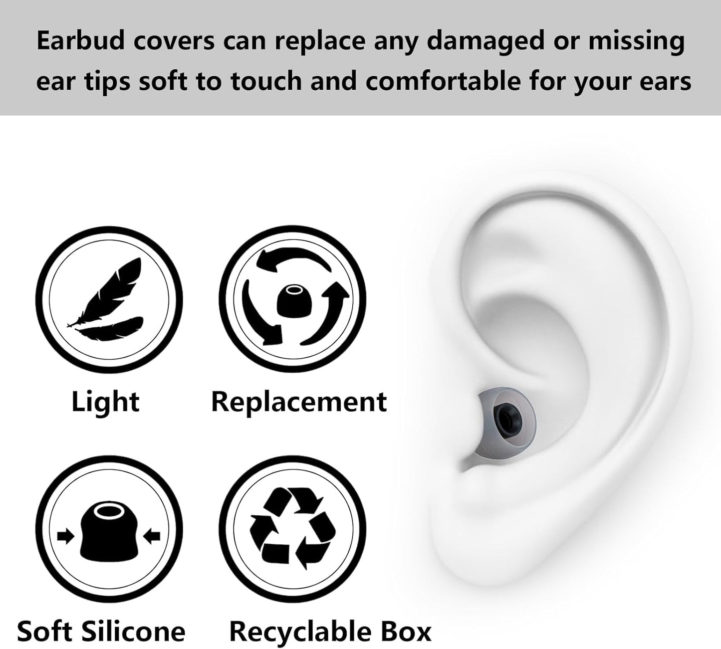 Silicone Replacement Earbud Tips Earbud Covers Fit for in-Ear Headphones (Inner Hole 3.8mm -5.1mm) Earbud Replacement Tips Ear Tips 9 Pairs