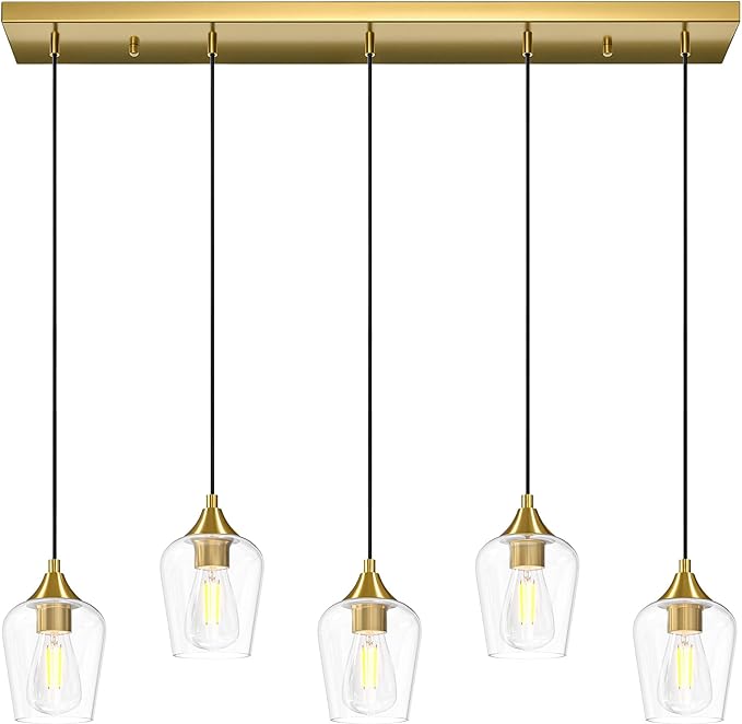 VONLUCE Pendant Lights Kitchen Island, Brushed Nickel Pendant Light Fixtures with E26 Base & Adjustable Cable, Modern Pendant Lighting with Glass Shade for Living Room Bedroom Hallway, 6 Packs