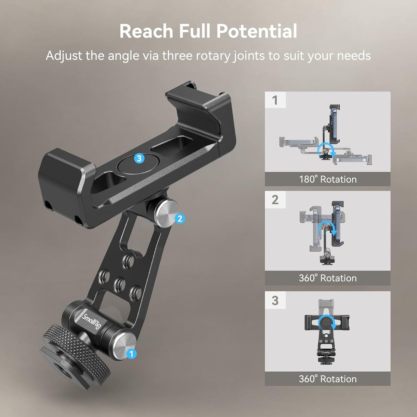 SMALLRIG Metal Phone Holder Support with Cold Shoe Mount, Universal Smartphone Adapter Support Free Adjustment Joints, Phone Tripod Mount for iPhone 16/15, for Samsung Galaxy etc-4382