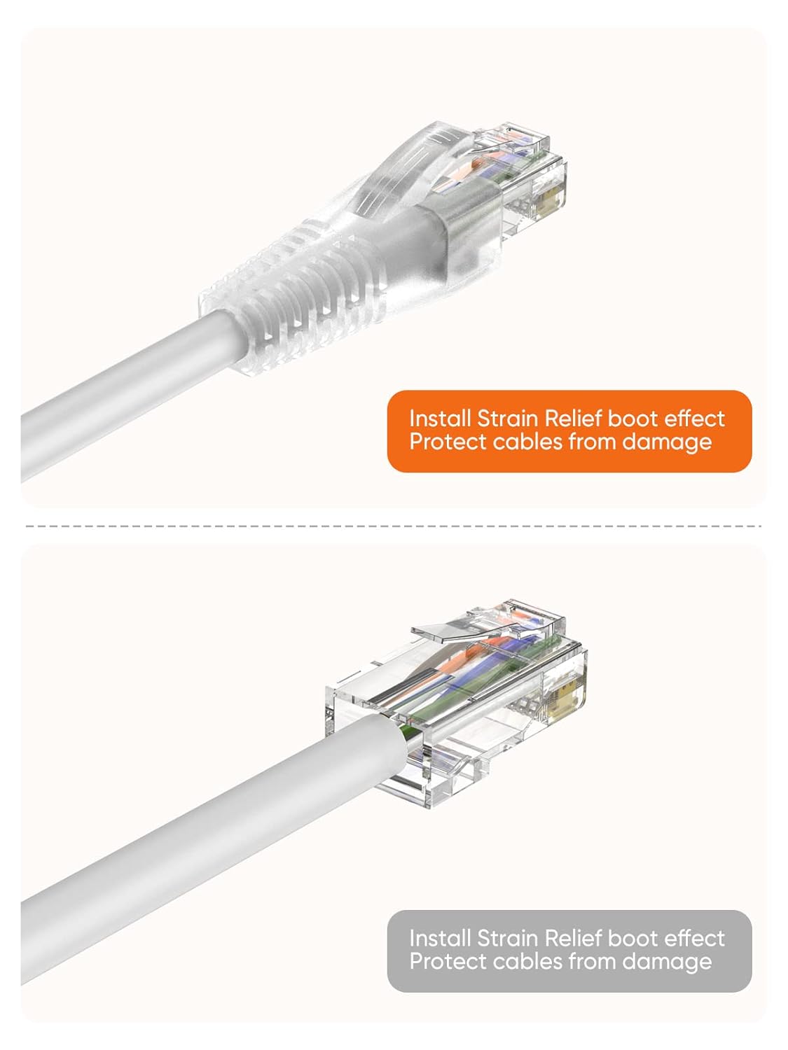 CableCreation RJ45 Ethernet Network Cable Strain Relief Boot 50-Pack Fits Cat5, Cat5e, Cat6, Cat6a, Color Coded Connector Plug Cover for Various Diameter LAN Cable, Transparent