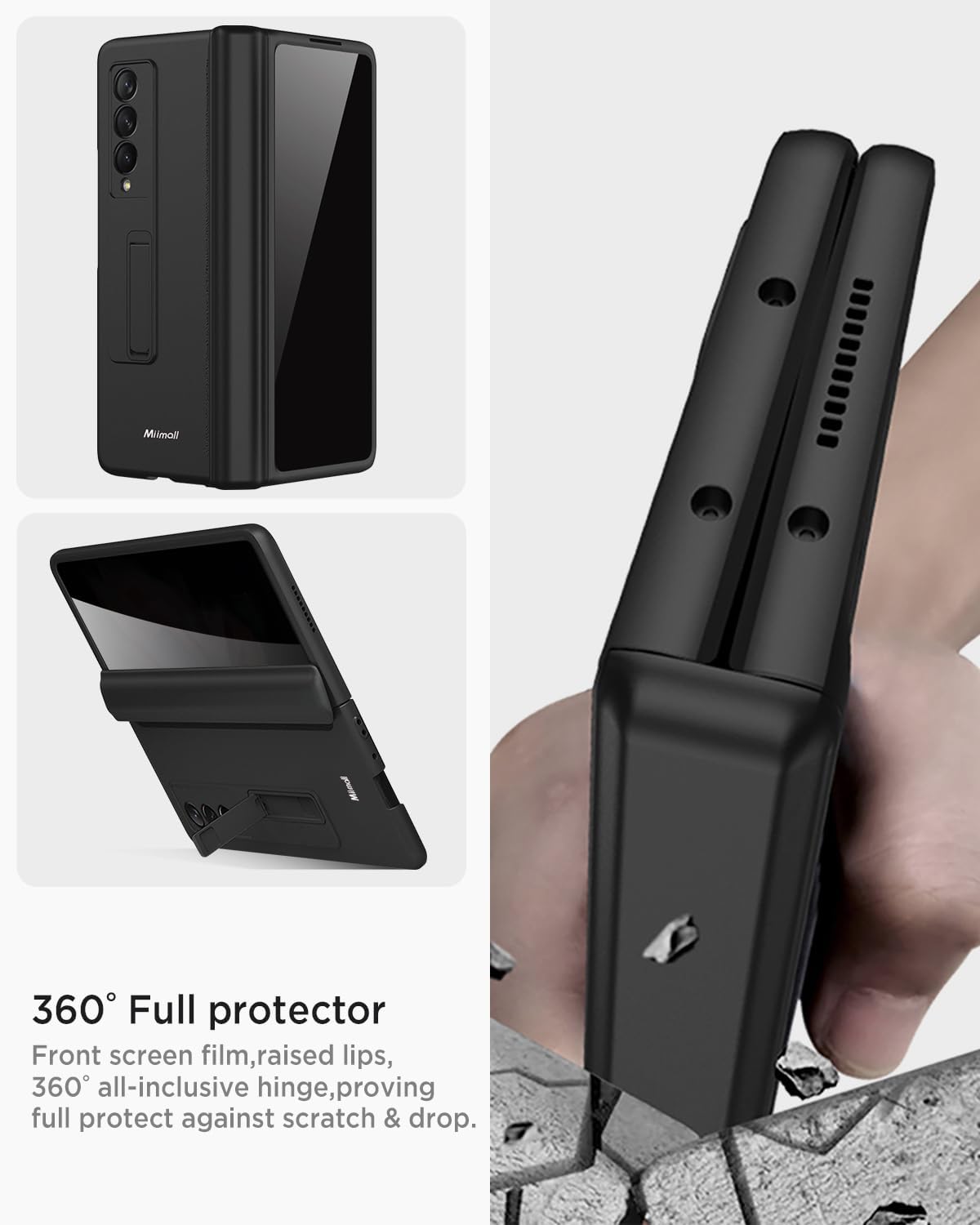 Miimall for Samsung Galaxy Z Fold 3 Case with Privacy Screen Protector, [Anti Spy] Built-in Adjustable Kickstand & Magnetic Hinge Protection Full-Body Protective Case for Galaxy Z Fold 3 5G Black