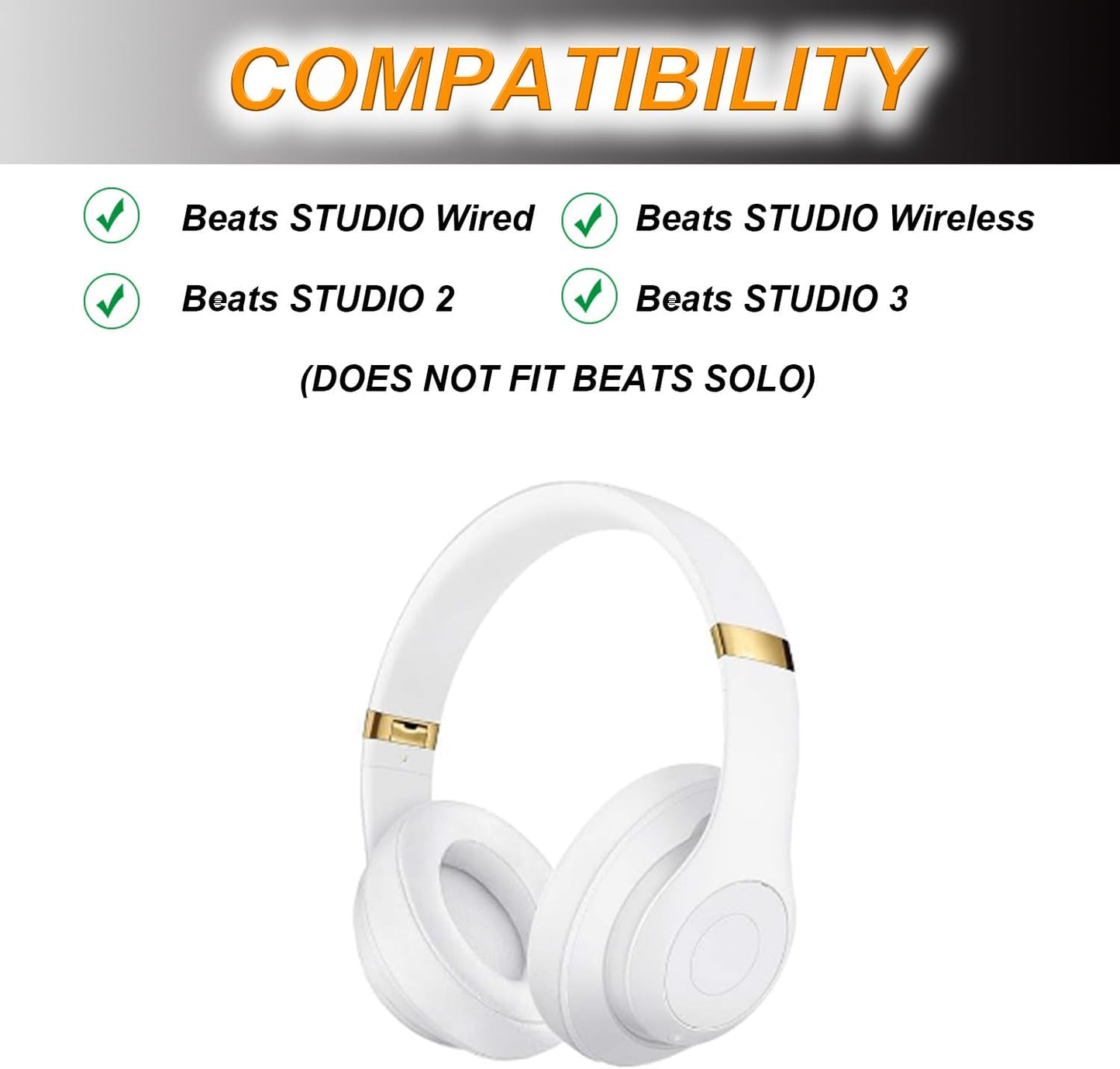 Replacement Ear Pads Cushions for Beats Studio（B0501、B0500），Beats Studio 2 & Studio 3 Wired & Wireless Headphones, Earpads with Soft Protein Leather, Noise Isolation Memory Foam - White